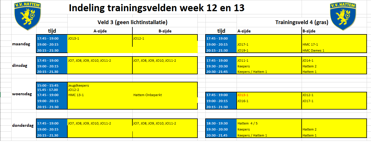 Aangepaste trainingstijden i.v.m. renovatie kunstgrasveld